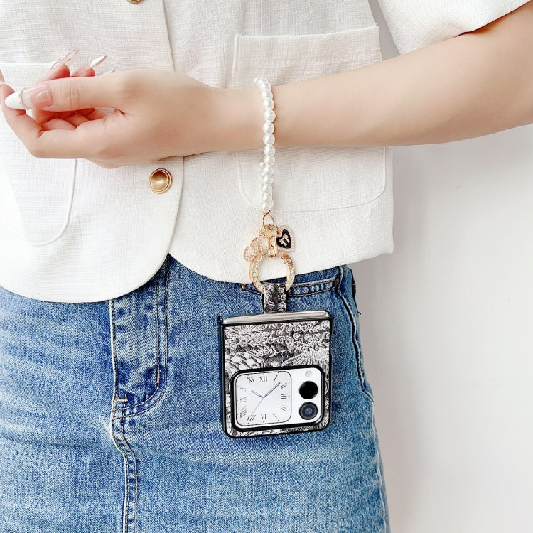 For Huawei nova Flip Embroidery Style Full Coverage Phone Case with Ring Bead Chain