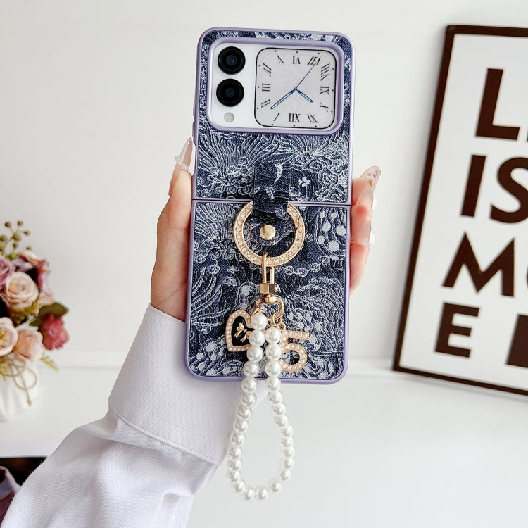 For Huawei nova Flip Embroidery Style Full Coverage Phone Case with Ring Bead Chain