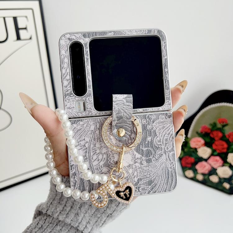 For Huawei Pura X Embroidery Style Full Coverage Phone Case with Ring Bead Chain
