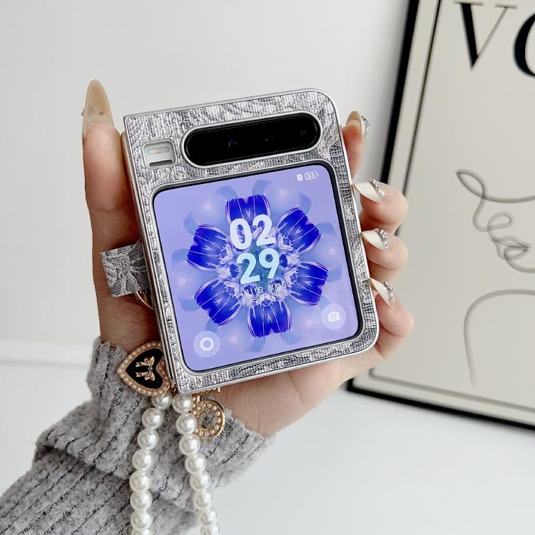 For Huawei Pura X Embroidery Style Full Coverage Phone Case with Ring Bead Chain