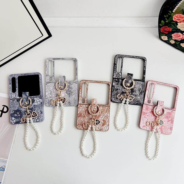 For Huawei Pura X Embroidery Style Full Coverage Phone Case with Ring Bead Chain