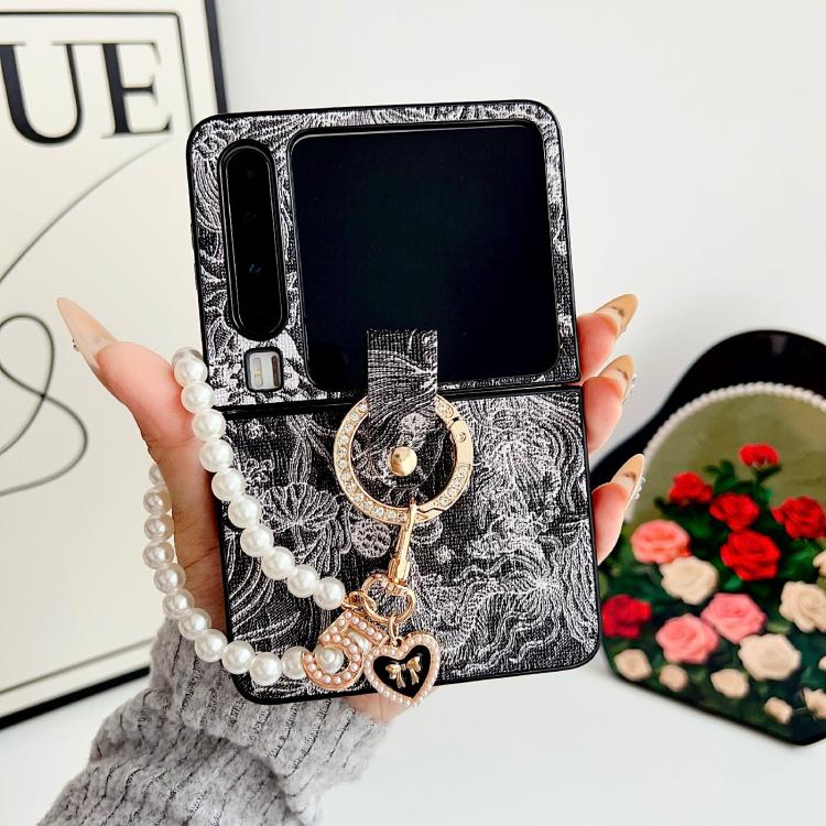 For Huawei Pura X Embroidery Style Full Coverage Phone Case with Ring Bead Chain