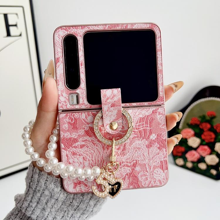 For Huawei Pura X Embroidery Style Full Coverage Phone Case with Ring Bead Chain