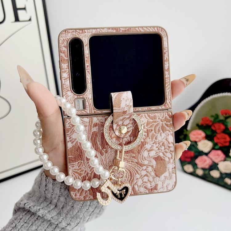 For Huawei Pura X Embroidery Style Full Coverage Phone Case with Ring Bead Chain