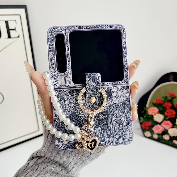 For Huawei Pura X Embroidery Style Full Coverage Phone Case with Ring Bead Chain