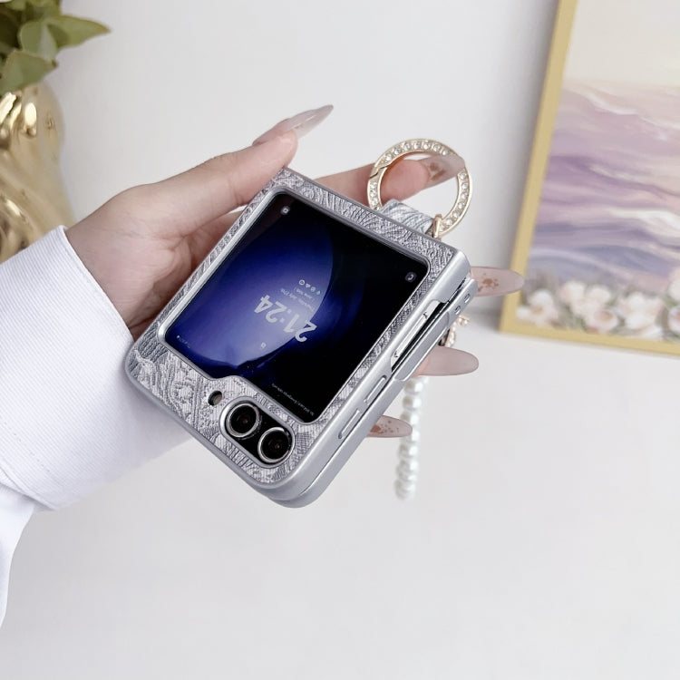 For Samsung Galaxy Z Flip6 / Flip7 FE Embroidery Style Full Coverage Phone Case with Ring Bead Chain
