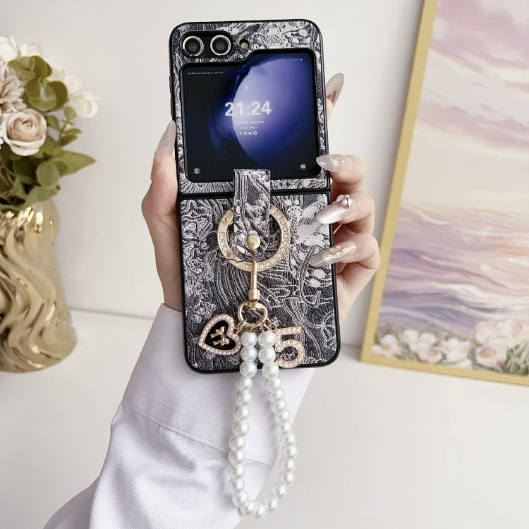 For Samsung Galaxy Z Flip6 / Flip7 FE Embroidery Style Full Coverage Phone Case with Ring Bead Chain