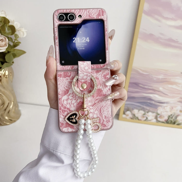 For Samsung Galaxy Z Flip6 / Flip7 FE Embroidery Style Full Coverage Phone Case with Ring Bead Chain