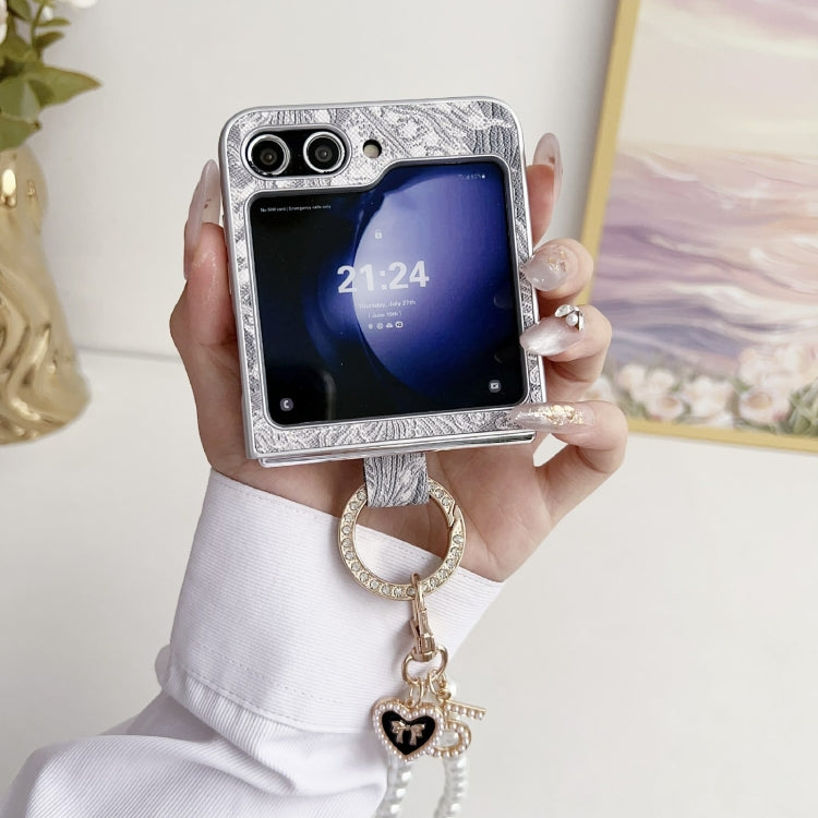 For Samsung Galaxy Z Flip6 / Flip7 FE Embroidery Style Full Coverage Phone Case with Ring Bead Chain