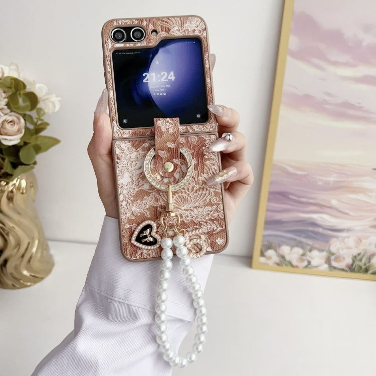 For Samsung Galaxy Z Flip6 / Flip7 FE Embroidery Style Full Coverage Phone Case with Ring Bead Chain