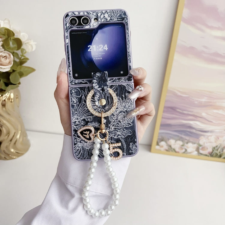 For Samsung Galaxy Z Flip6 / Flip7 FE Embroidery Style Full Coverage Phone Case with Ring Bead Chain