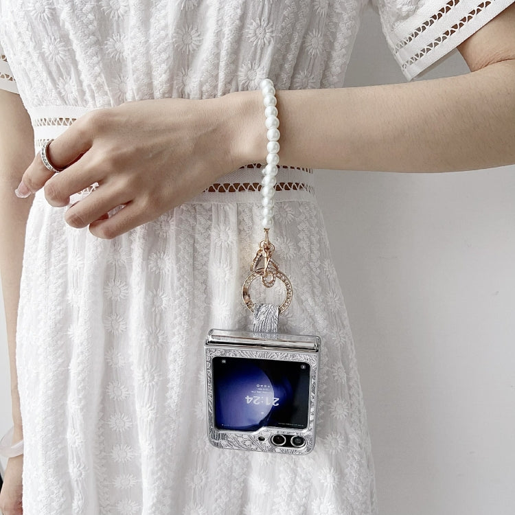 For Samsung Galaxy Z Flip6 / Flip7 FE Embroidery Style Full Coverage Phone Case with Ring Bead Chain