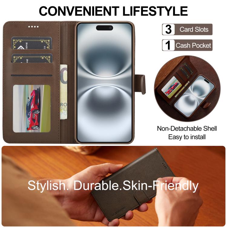 LC.IMEEKE Calf Texture Horizontal Flip Leather Case For iPhone 17