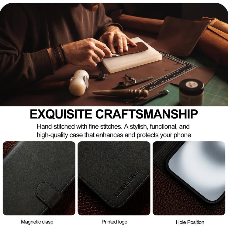 LC.IMEEKE Calf Texture Horizontal Flip Leather Case For iPhone 17