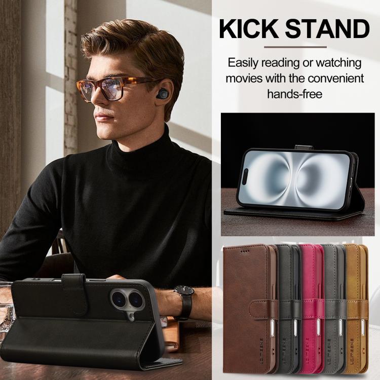 LC.IMEEKE Calf Texture Horizontal Flip Leather Case For iPhone 17