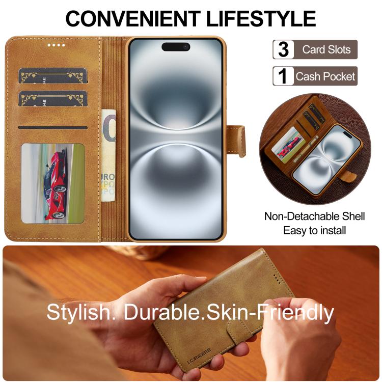 LC.IMEEKE Calf Texture Horizontal Flip Leather Case For iPhone 17