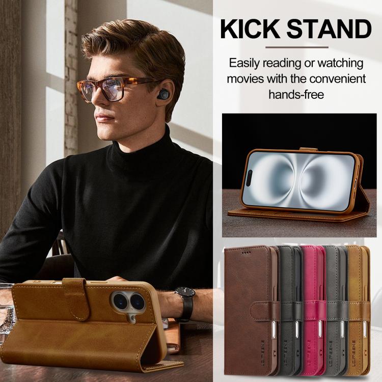 LC.IMEEKE Calf Texture Horizontal Flip Leather Case For iPhone 17