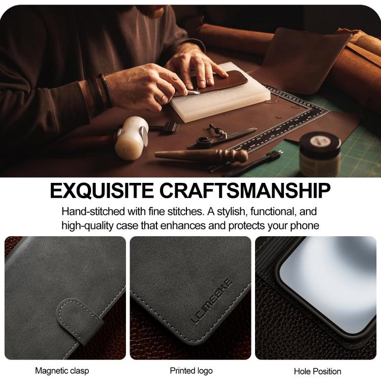 LC.IMEEKE Calf Texture Horizontal Flip Leather Case For iPhone 17