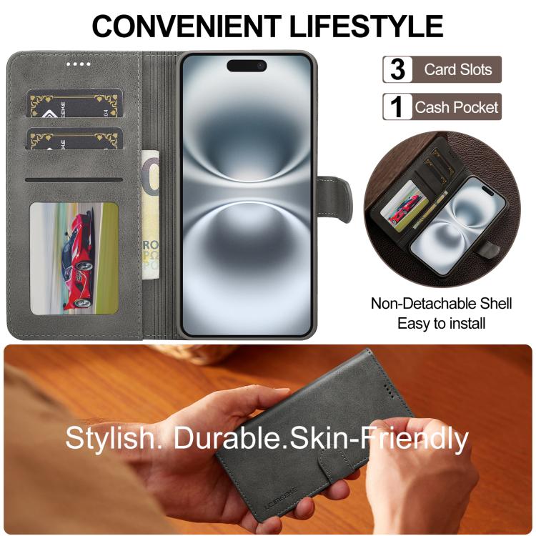 LC.IMEEKE Calf Texture Horizontal Flip Leather Case For iPhone 17