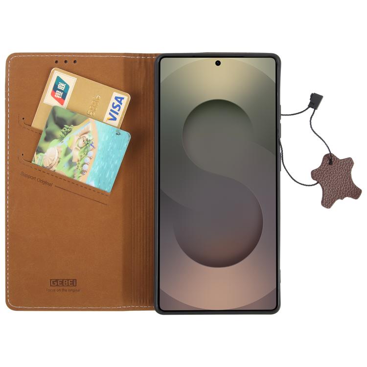 For Galaxy S25 Ultra 5G GEBEI Top-grain Horizontal Flip Leather Phone Case
