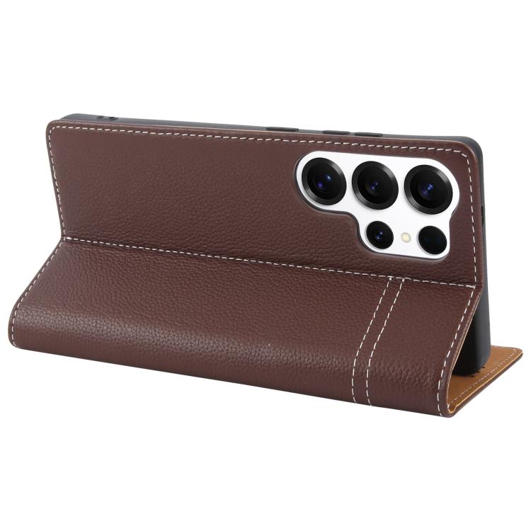 For Galaxy S25 Ultra 5G GEBEI Top-grain Horizontal Flip Leather Phone Case