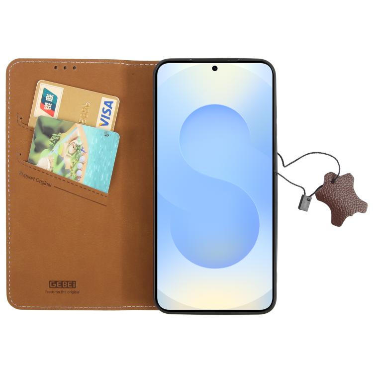 For Galaxy S25 5G GEBEI Top-grain Horizontal Flip Leather Phone Case