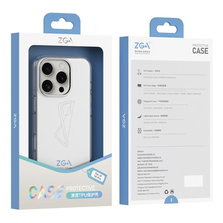 For iPhone 16 Plus ZGA Clear TPU Shockproof Phone Case - Transparent