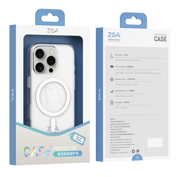 For iPhone 16 Pro Max ZGA Magsafe Clear PC Hybrid TPU Phone Case - Transparent