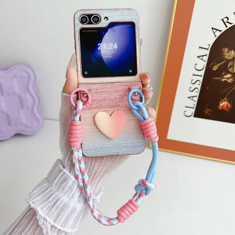 For Samsung Galaxy Z Flip6 / Flip7 FE Illusory Color Leather Texture PC Phone Case with Color Strap
