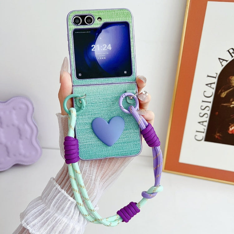 For Samsung Galaxy Z Flip6 / Flip7 FE Illusory Color Leather Texture PC Phone Case with Color Strap