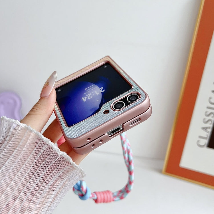 For Samsung Galaxy Z Flip6 / Flip7 FE Illusory Color Leather Texture PC Phone Case with Color Strap