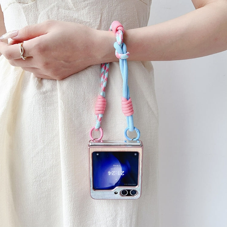 For Samsung Galaxy Z Flip6 / Flip7 FE Illusory Color Leather Texture PC Phone Case with Color Strap