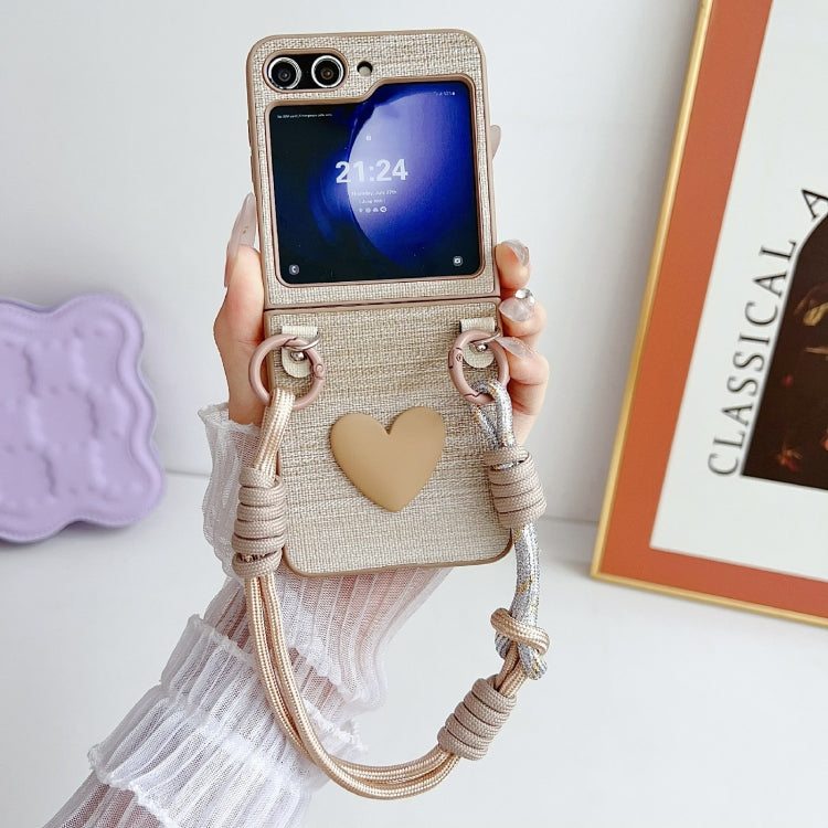 For Samsung Galaxy Z Flip6 / Flip7 FE Illusory Color Leather Texture PC Phone Case with Color Strap