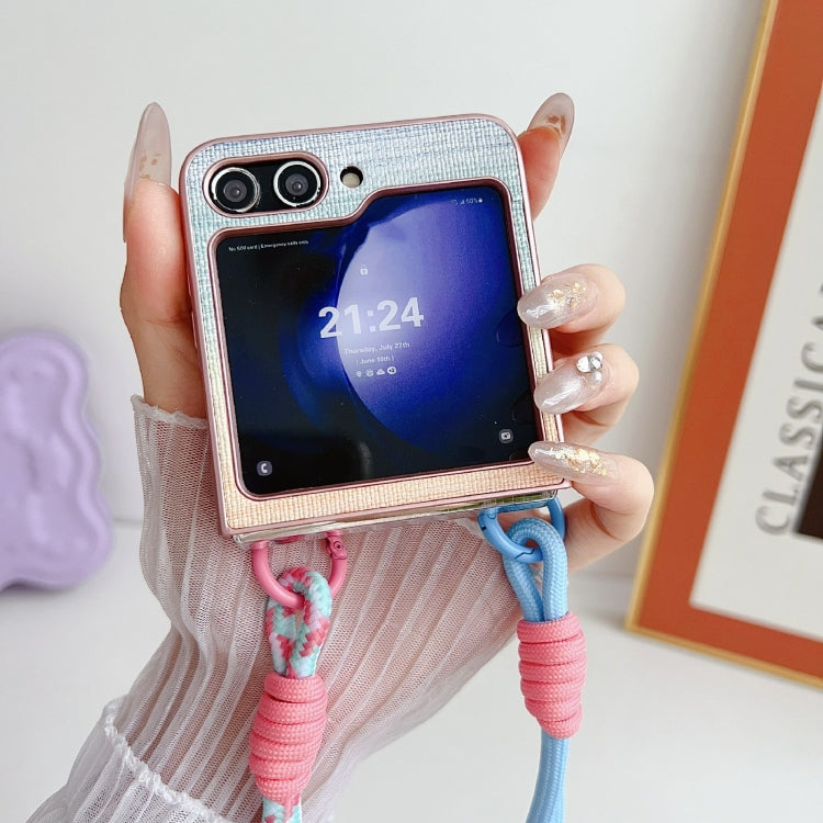 For Samsung Galaxy Z Flip6 / Flip7 FE Illusory Color Leather Texture PC Phone Case with Color Strap
