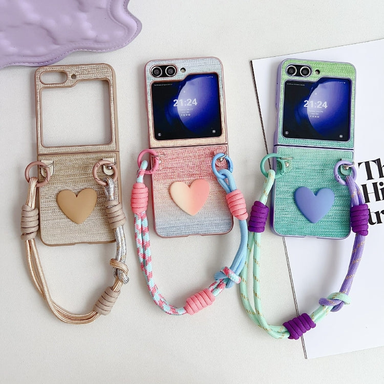 For Samsung Galaxy Z Flip6 / Flip7 FE Illusory Color Leather Texture PC Phone Case with Color Strap