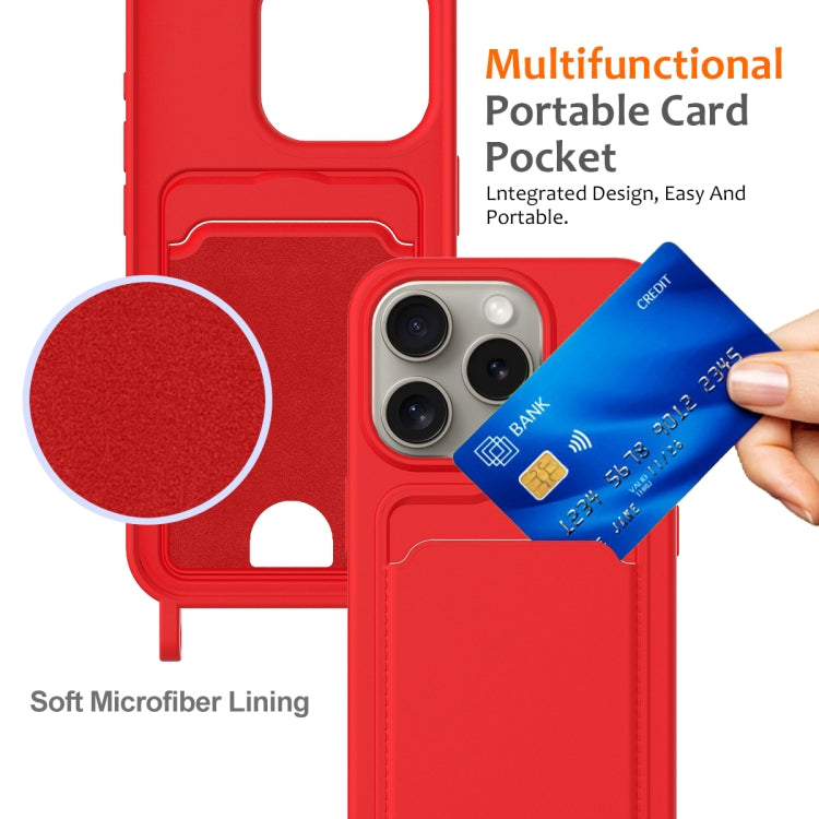For iPhone 12 Pro Max Integrated Card Bag Solid Color Liquid Silicone Phone Case with Lanyard