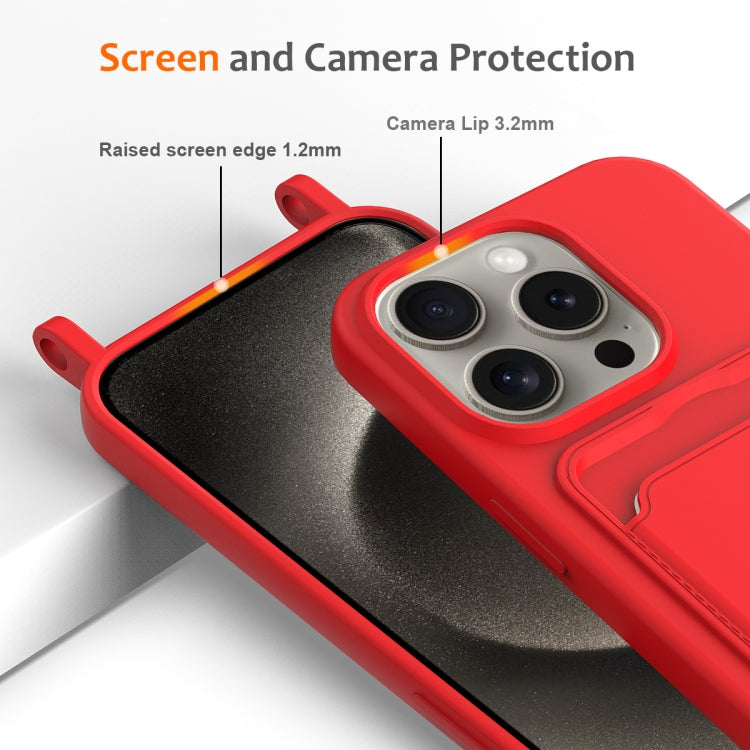 For iPhone 12 Pro Max Integrated Card Bag Solid Color Liquid Silicone Phone Case with Lanyard
