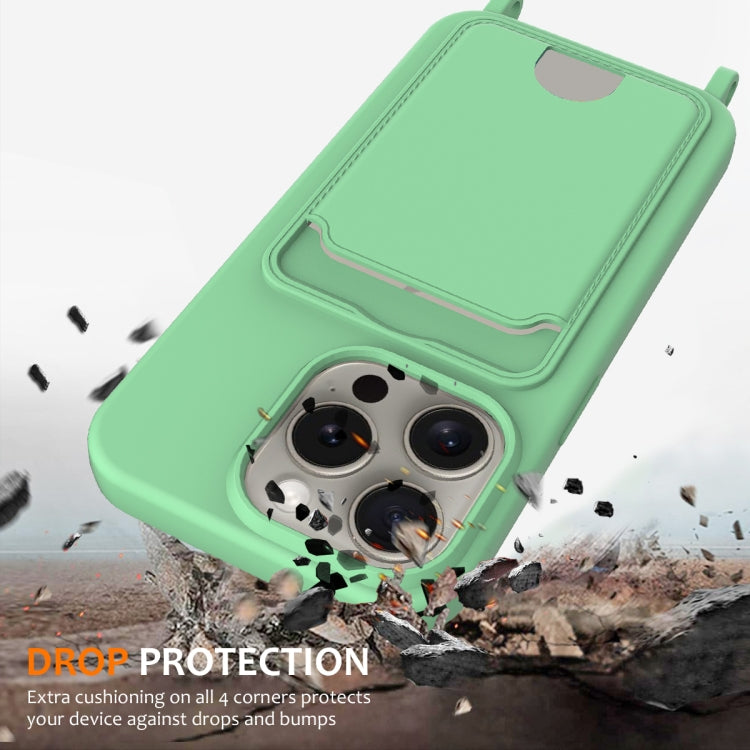For iPhone 12 Pro Max Integrated Card Bag Solid Color Liquid Silicone Phone Case with Lanyard