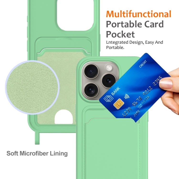 For iPhone 12 Pro Max Integrated Card Bag Solid Color Liquid Silicone Phone Case with Lanyard