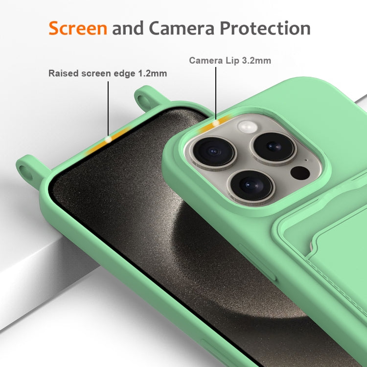 For iPhone 12 Pro Max Integrated Card Bag Solid Color Liquid Silicone Phone Case with Lanyard