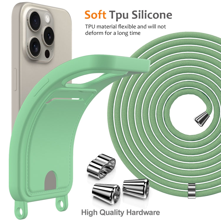 For iPhone 12 Pro Max Integrated Card Bag Solid Color Liquid Silicone Phone Case with Lanyard