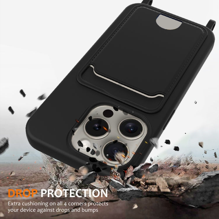 For iPhone 12 Pro Max Integrated Card Bag Solid Color Liquid Silicone Phone Case with Lanyard