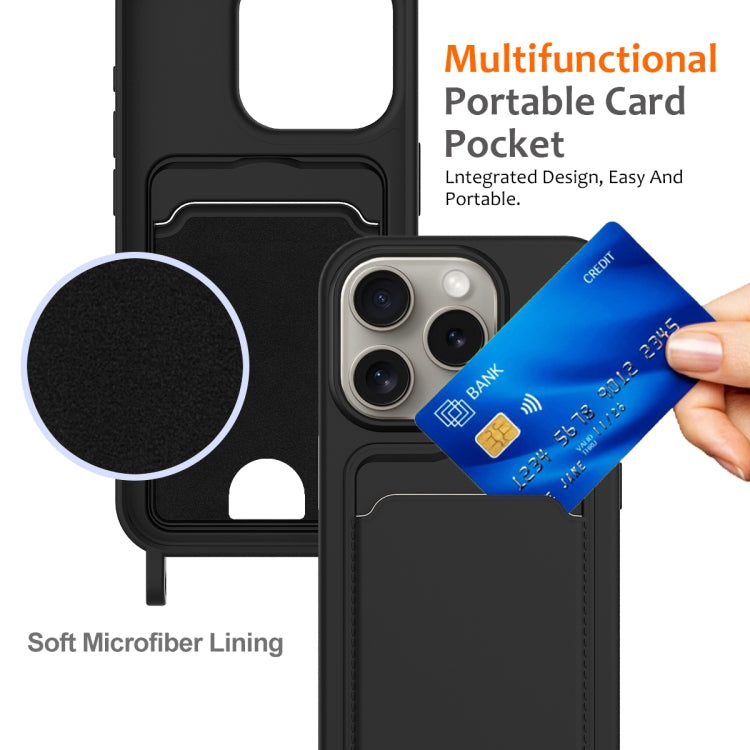 For iPhone 12 Pro Max Integrated Card Bag Solid Color Liquid Silicone Phone Case with Lanyard