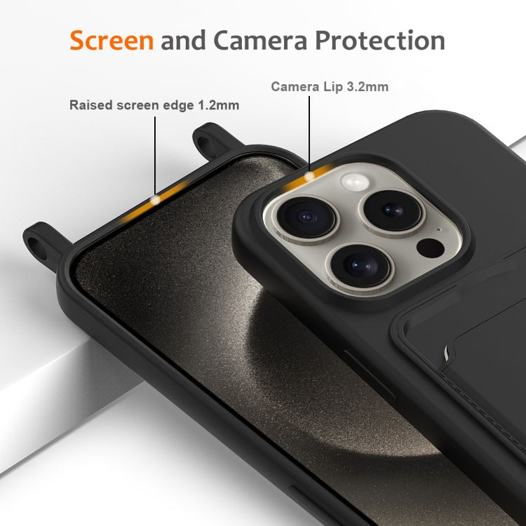 For iPhone 12 Pro Max Integrated Card Bag Solid Color Liquid Silicone Phone Case with Lanyard