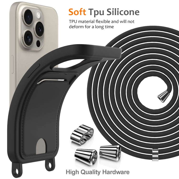 For iPhone 12 Pro Max Integrated Card Bag Solid Color Liquid Silicone Phone Case with Lanyard