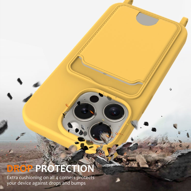 For iPhone 12 Pro Max Integrated Card Bag Solid Color Liquid Silicone Phone Case with Lanyard