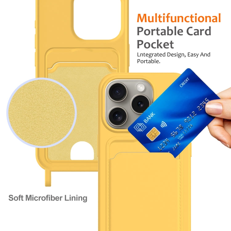 For iPhone 12 Pro Max Integrated Card Bag Solid Color Liquid Silicone Phone Case with Lanyard