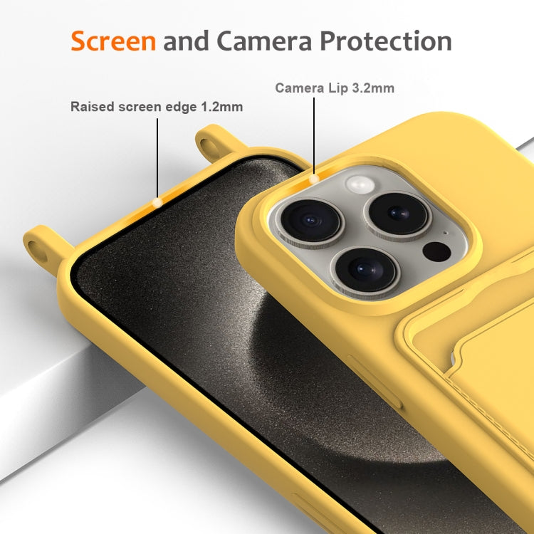 For iPhone 12 Pro Max Integrated Card Bag Solid Color Liquid Silicone Phone Case with Lanyard