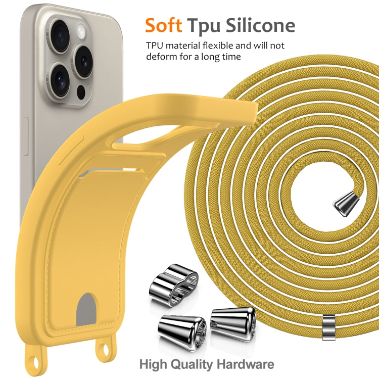 For iPhone 12 Pro Max Integrated Card Bag Solid Color Liquid Silicone Phone Case with Lanyard