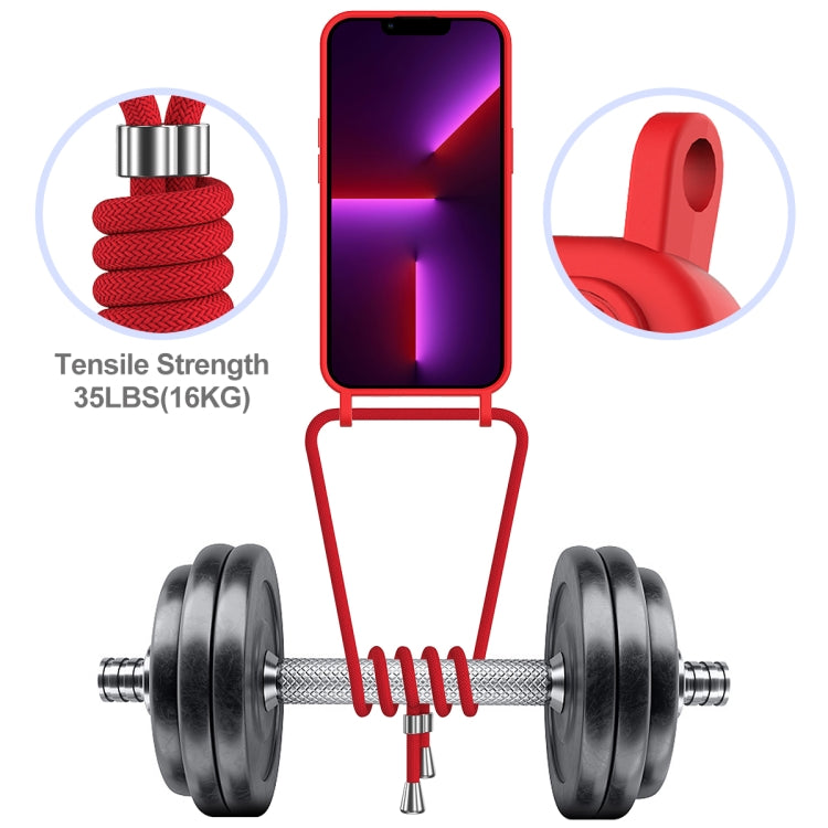 For iPhone 12 Pro Integrated Card Bag Solid Color Liquid Silicone Phone Case with Lanyard